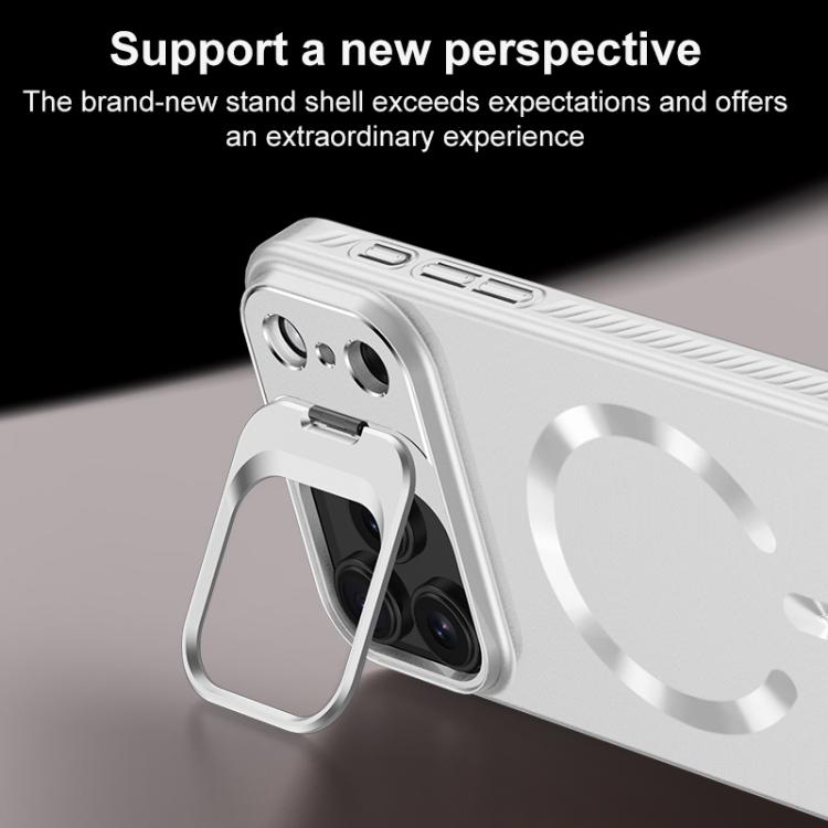 For iPhone 17 Pro Max Ice Crystal Solid Color U-Shaped Magnetic Invisible Lens Holder Frosted Phone Case