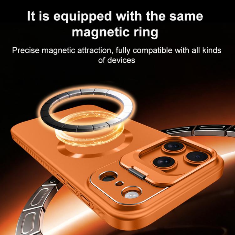 For iPhone 17 Pro Max Ice Crystal Solid Color U-Shaped Magnetic Invisible Lens Holder Frosted Phone Case