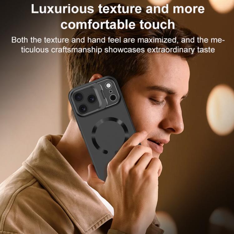 For iPhone 17 Pro Ice Crystal Solid Color U-Shaped Magnetic Invisible Lens Holder Frosted Phone Case