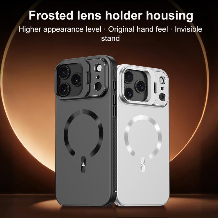 For iPhone 17 Pro Ice Crystal Solid Color U-Shaped Magnetic Invisible Lens Holder Frosted Phone Case