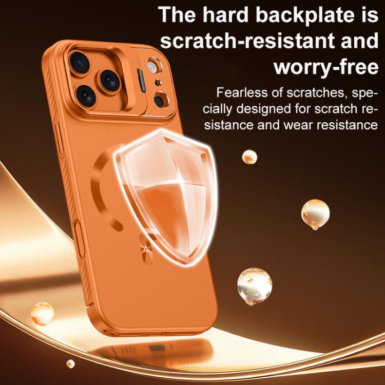 For iPhone 17 Pro Ice Crystal Solid Color U-Shaped Magnetic Invisible Lens Holder Frosted Phone Case