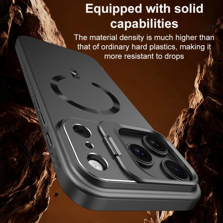 For iPhone 17 Pro Ice Crystal Solid Color U-Shaped Magnetic Invisible Lens Holder Frosted Phone Case