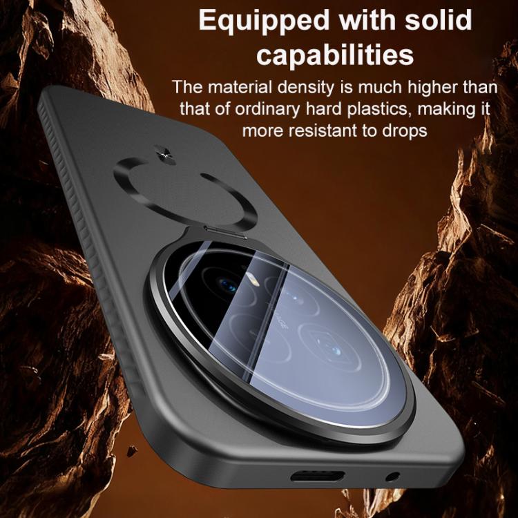 For Honor Magic8 Ice Crystal Solid Color U-Shaped Magnetic Invisible Lens Holder Frosted Phone Case