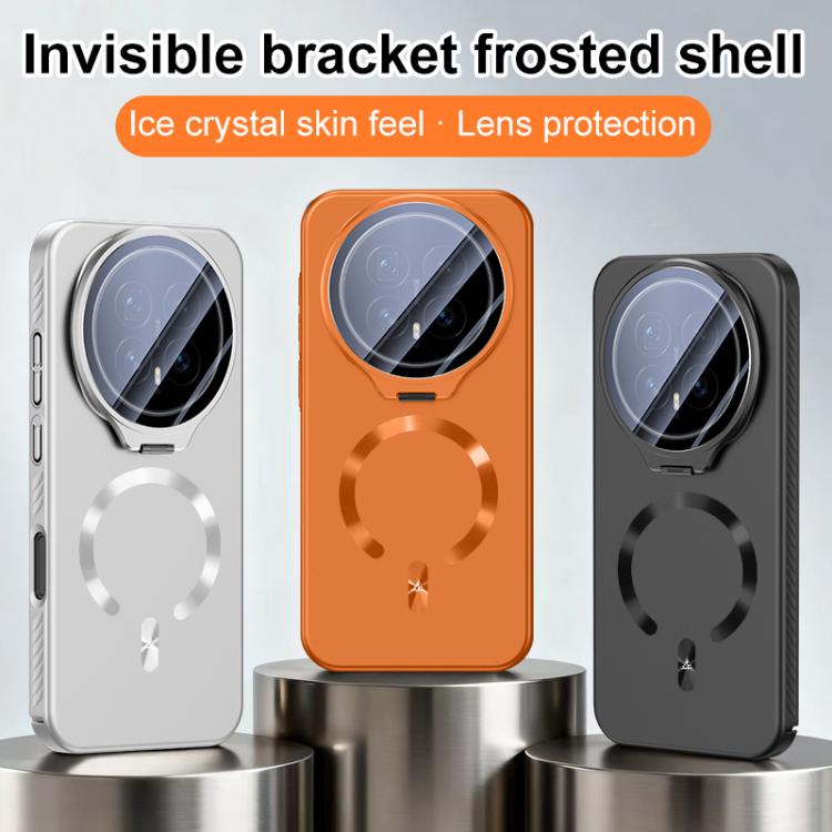 For Honor Magic8 Ice Crystal Solid Color U-Shaped Magnetic Invisible Lens Holder Frosted Phone Case
