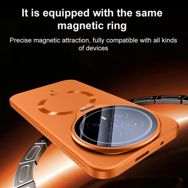 For Honor Magic8 Ice Crystal Solid Color U-Shaped Magnetic Invisible Lens Holder Frosted Phone Case