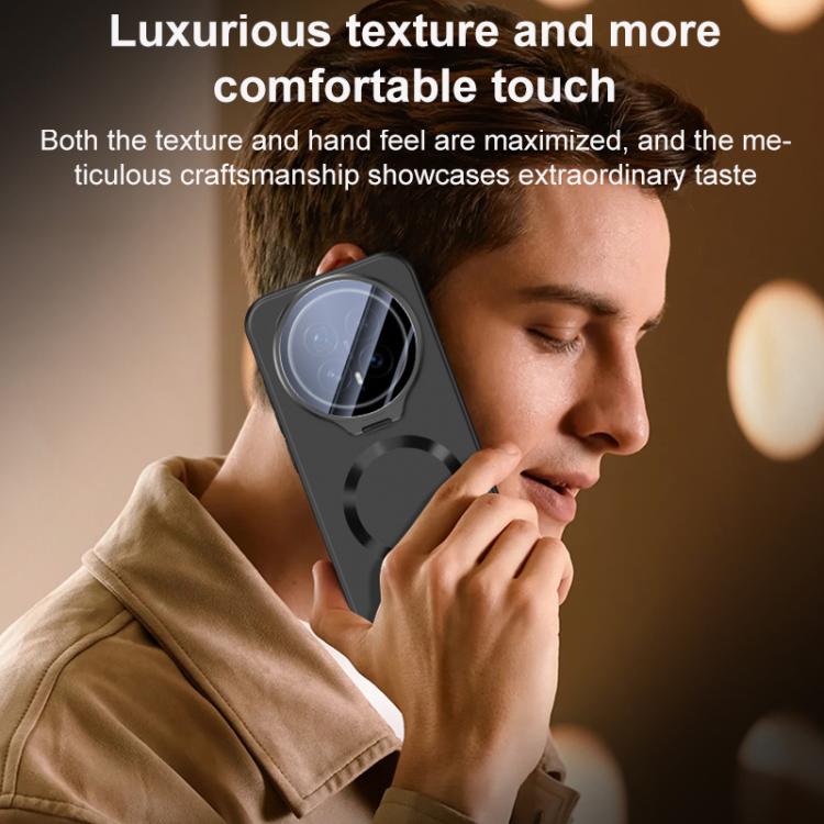 For Honor Magic8 Ice Crystal Solid Color U-Shaped Magnetic Invisible Lens Holder Frosted Phone Case