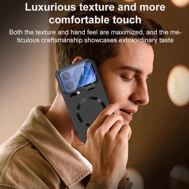 For Xiaomi 17 Pro Max Ice Crystal Solid Color U-Shaped Magnetic Invisible Lens Holder Frosted Phone Case