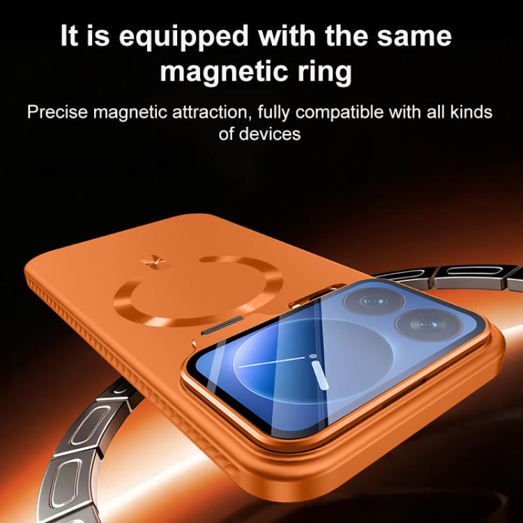 For Xiaomi 17 Ice Crystal Solid Color U-Shaped Magnetic Invisible Lens Holder Frosted Phone Case