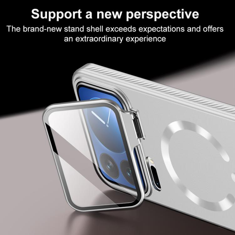 For Xiaomi 17 Ice Crystal Solid Color U-Shaped Magnetic Invisible Lens Holder Frosted Phone Case