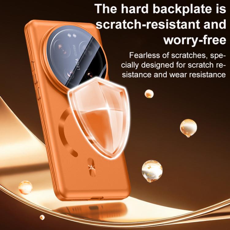 For Xiaomi 15 Ultra Ice Crystal Solid Color U-Shaped Magnetic Invisible Lens Holder Frosted Phone Case