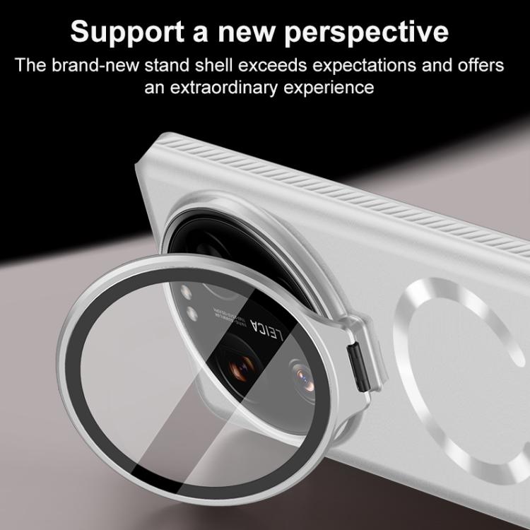 For Xiaomi 15 Ultra Ice Crystal Solid Color U-Shaped Magnetic Invisible Lens Holder Frosted Phone Case