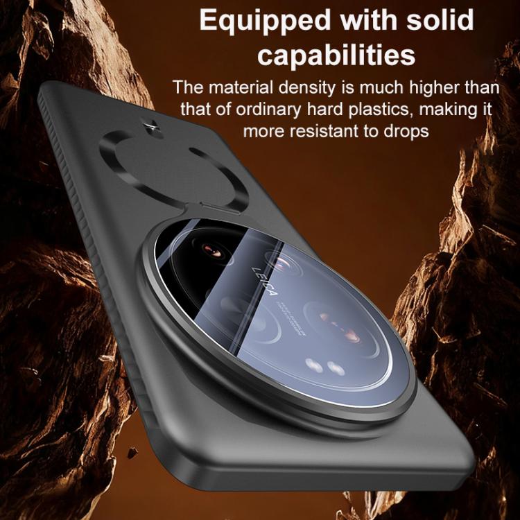 For Xiaomi 14 Ultra Ice Crystal Solid Color U-Shaped Magnetic Invisible Lens Holder Frosted Phone Case