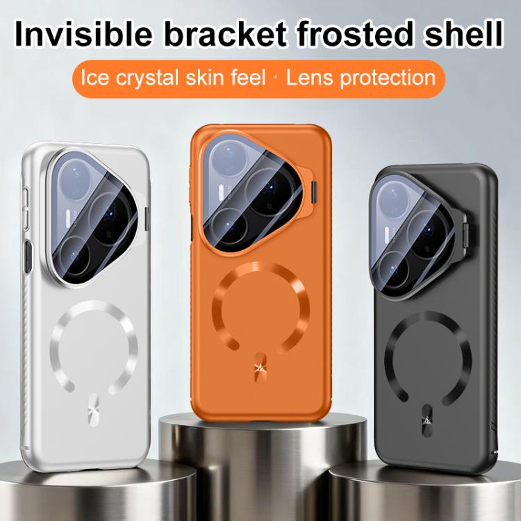 For Huawei Pura 80 Pro 5G Ice Crystal Solid Color U-Shaped Magnetic Invisible Lens Holder Frosted Phone Case