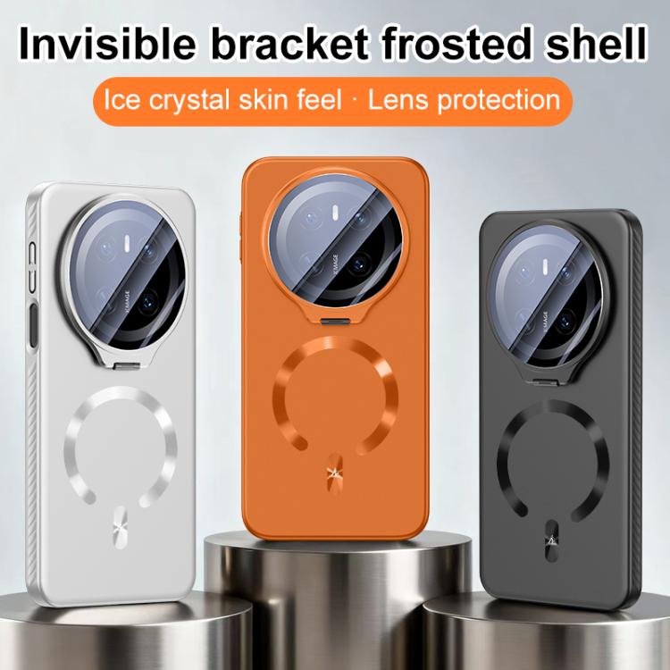 For Huawei Mate 70 Pro Ice Crystal Solid Color U-Shaped Magnetic Invisible Lens Holder Frosted Phone Case