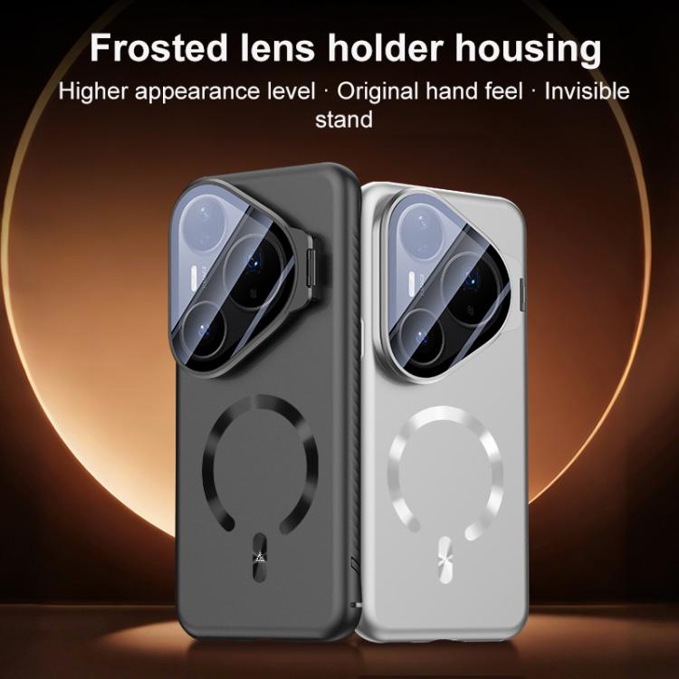 For Huawei Pura 70 Pro Ice Crystal Solid Color U-Shaped Magnetic Invisible Lens Holder Frosted Phone Case