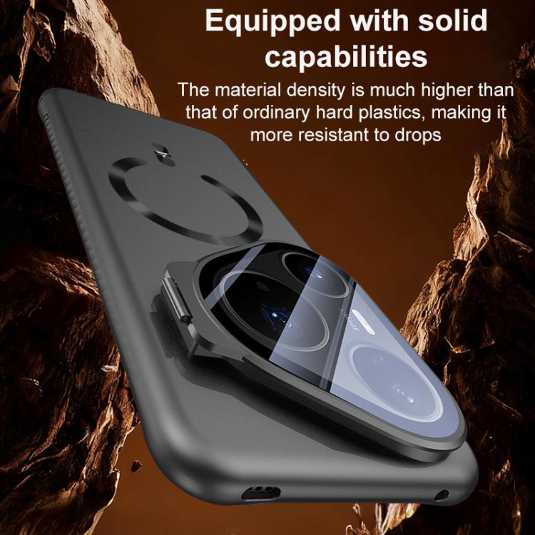 For Huawei Pura 70 Ice Crystal Solid Color U-Shaped Magnetic Invisible Lens Holder Frosted Phone Case