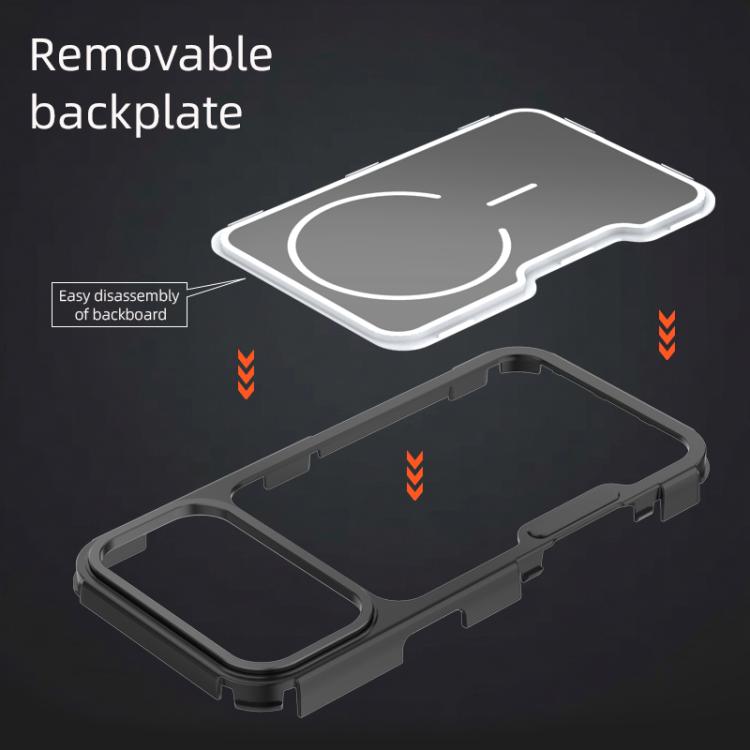 For iPhone 17 Pro Max Detachable Back Panel Aluminum Alloy Frame Shockproof Magnetic Phone Case