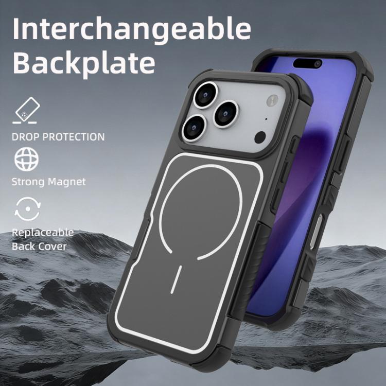 For iPhone 17 Pro Max Detachable Back Panel Aluminum Alloy Frame Shockproof Magnetic Phone Case
