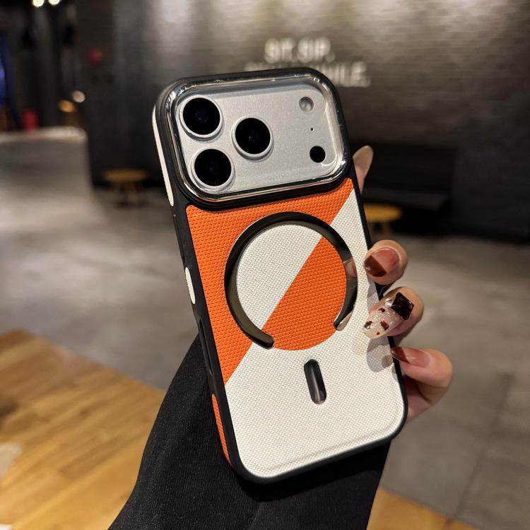 For iPhone 17 Pro Max Color Blocking Leather Texture Shockproof Magnetic Phone Case