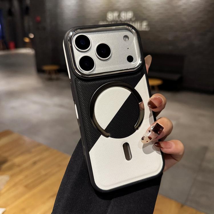 For iPhone 17 Pro Color Blocking Leather Texture Shockproof Magnetic Phone Case