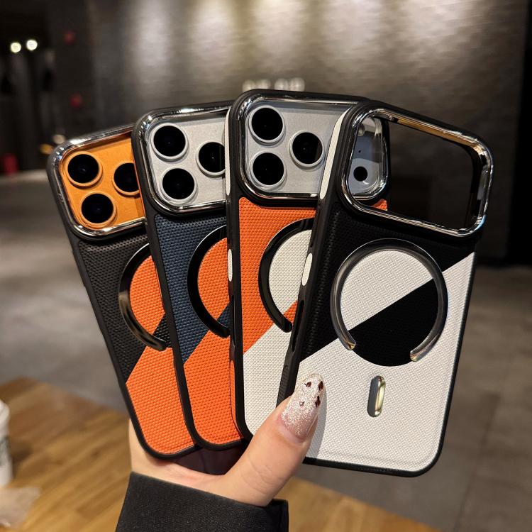 For iPhone 17 Pro Max Color Blocking Leather Texture Shockproof Magnetic Phone Case