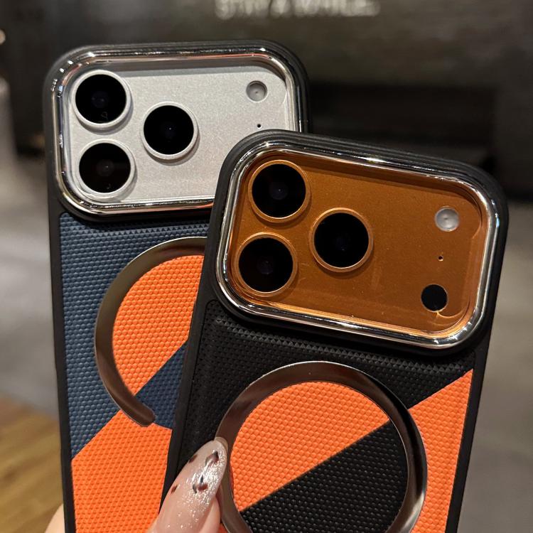 For iPhone 17 Pro Max Color Blocking Leather Texture Shockproof Magnetic Phone Case