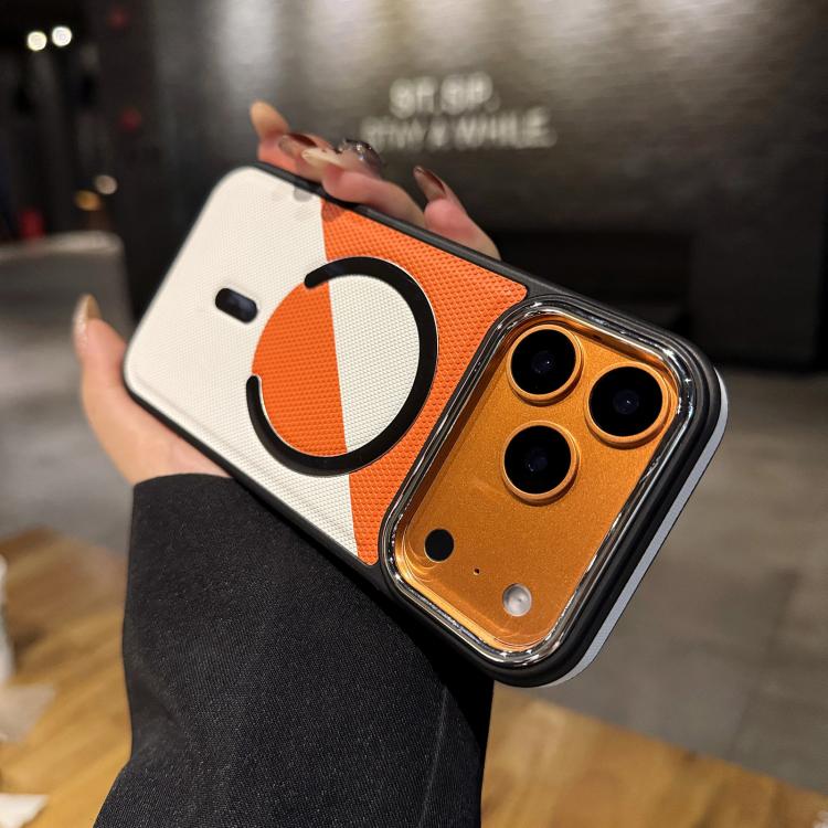For iPhone 17 Pro Max Color Blocking Leather Texture Shockproof Magnetic Phone Case