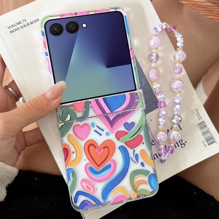 For Samsung Galaxy Z Flip7 5G Rainbow Heartbeat Pattern Phone Case with Bracelet