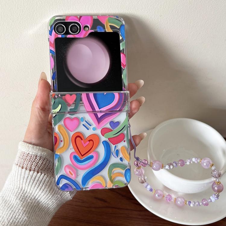 For Samsung Galaxy Z Flip6/5 Rainbow Heartbeat Pattern Phone Case with Bracelet