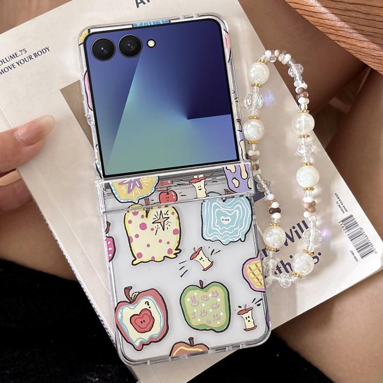 For Samsung Galaxy Z Flip7 5G Painted Apple Pattern Shockproof Phone Case with Bracelet