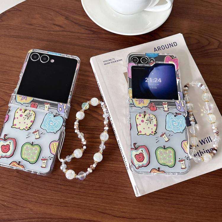 For Samsung Galaxy Z Flip7 5G Painted Apple Pattern Shockproof Phone Case with Bracelet