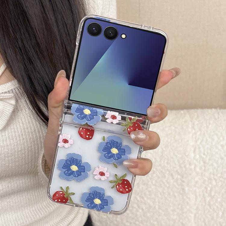 For Samsung Galaxy Z Flip7 5G Blue Flower Berry Pattern Shockproof Phone Case