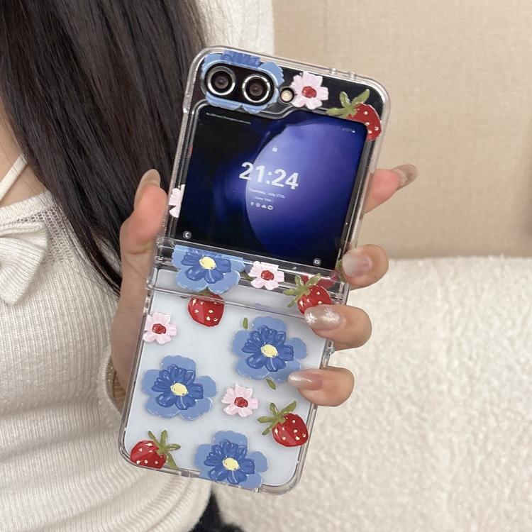 For Samsung Galaxy Z Flip6/5 Blue Flower Berry Pattern Shockproof Phone Case
