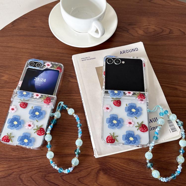 For Samsung Galaxy Z Flip7 5G Blue Flower Berry Pattern Shockproof Phone Case
