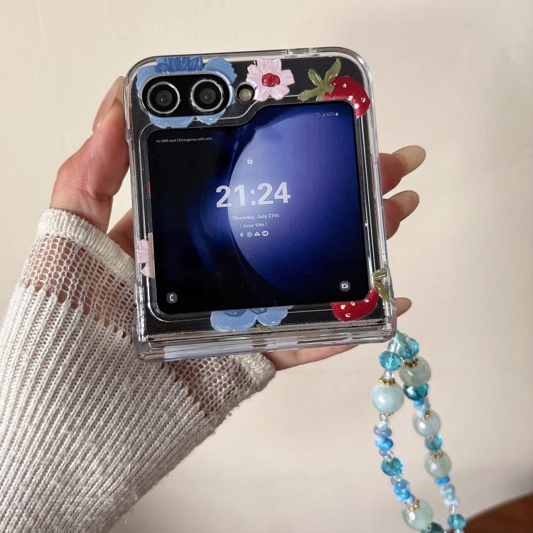 For Samsung Galaxy Z Flip6/5 Blue Flower Berry Pattern Shockproof Phone Case