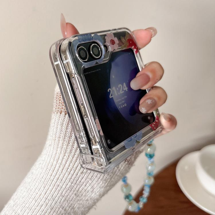 For Samsung Galaxy Z Flip7 5G Blue Flower Berry Pattern Shockproof Phone Case