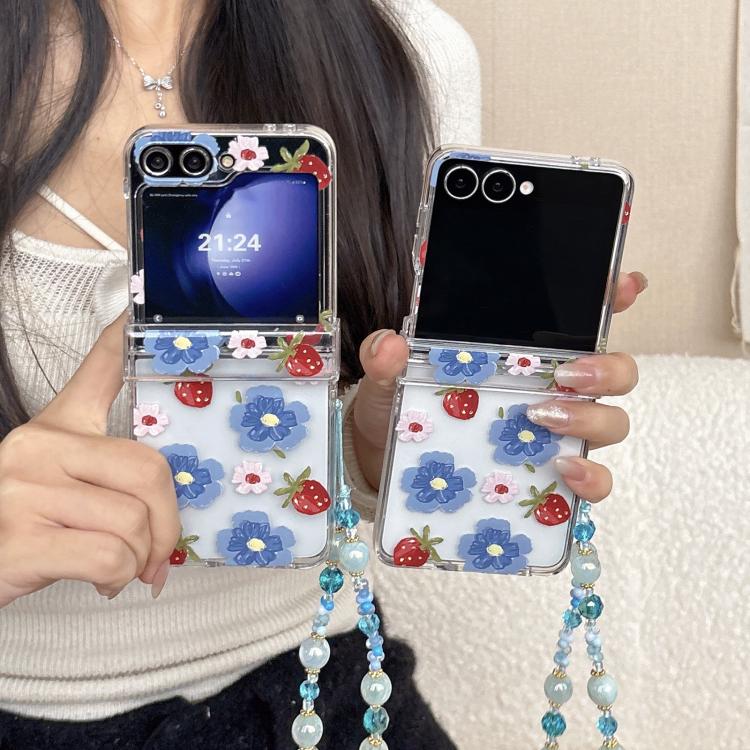 For Samsung Galaxy Z Flip7 5G Blue Flower Berry Pattern Shockproof Phone Case