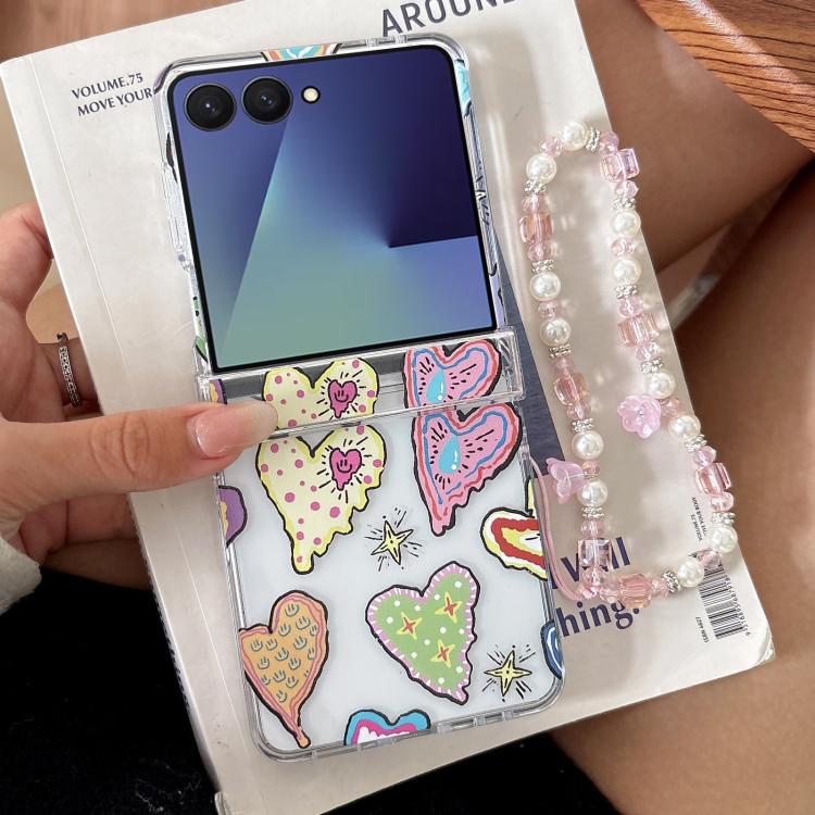 For Samsung Galaxy Z Flip7 5G Painting Heartbeat Pattern Shockproof Phone Case with Bracelet