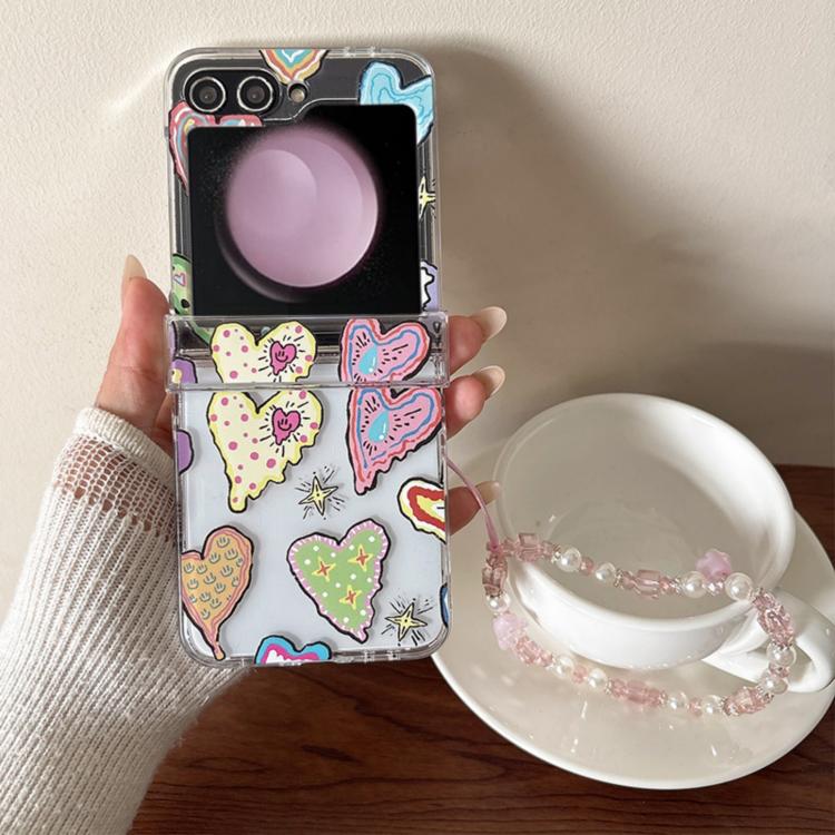 For Samsung Galaxy Z Flip6/5 Painting Heartbeat Pattern Shockproof Phone Case with Bracelet