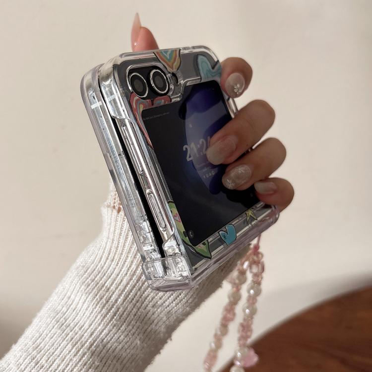 For Samsung Galaxy Z Flip6/5 Painting Heartbeat Pattern Shockproof Phone Case with Bracelet