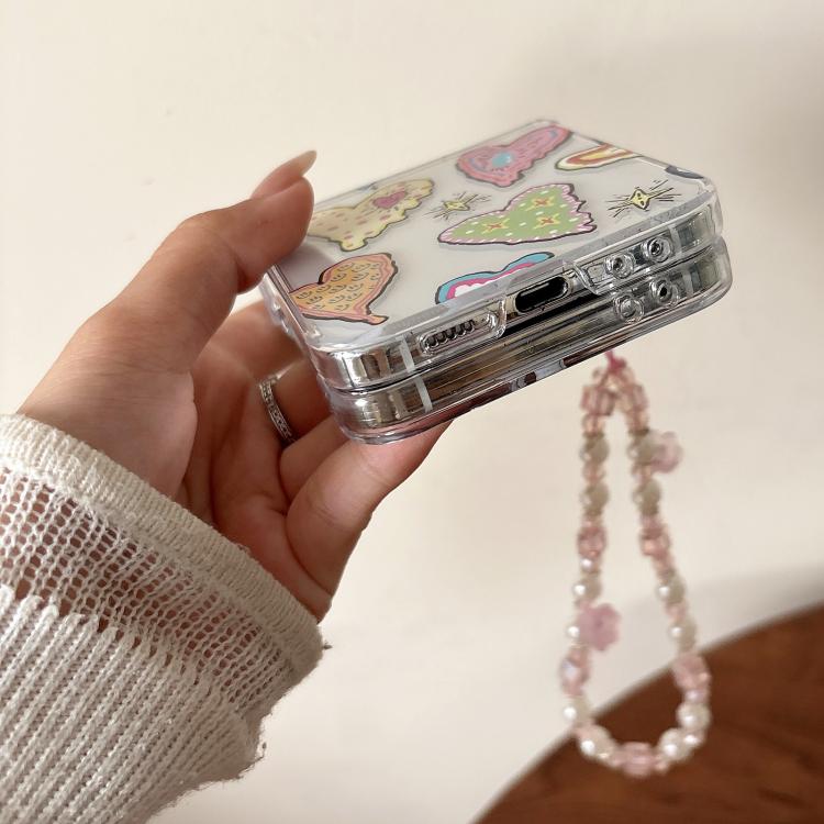 For Samsung Galaxy Z Flip7 5G Painting Heartbeat Pattern Shockproof Phone Case with Bracelet