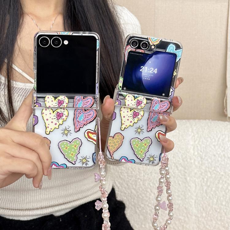 For Samsung Galaxy Z Flip7 5G Painting Heartbeat Pattern Shockproof Phone Case with Bracelet