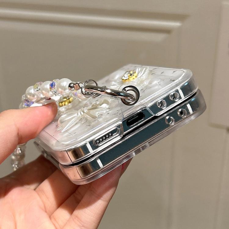 For Samsung Galaxy Z Fold4 Pearl Flower Butterfly Disc Knot Design Phone Case with Bracelet