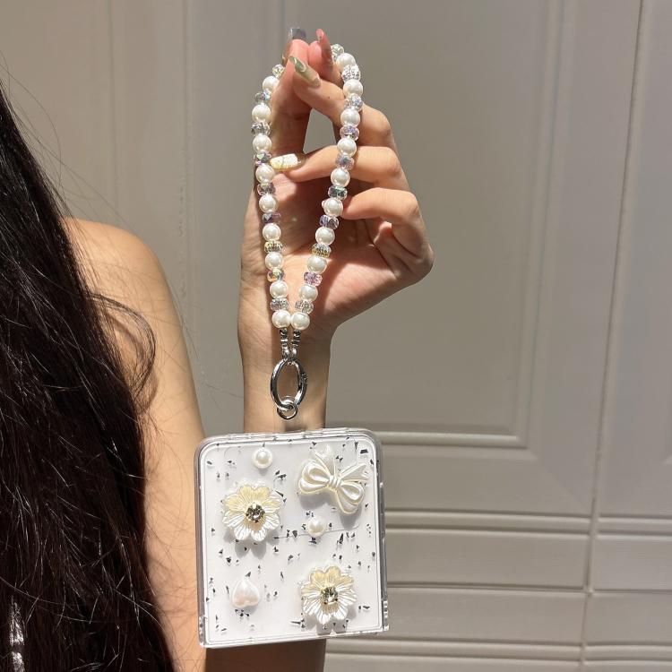 For Samsung Galaxy Z Fold5 Pearl Flower Butterfly Disc Knot Design Phone Case with Bracelet