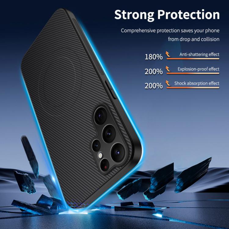 For Samsung Galaxy S23 Ultra 5G WANLONFENG TQ Series Magnetic Carbon Fiber Texture PC Hybrid TPU Phone Case