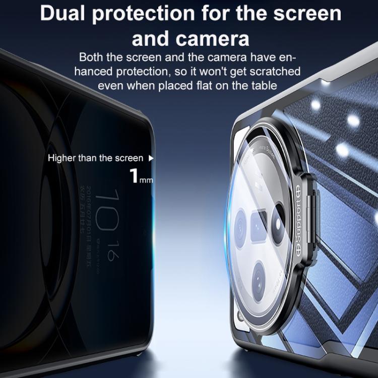 For OPPO Find X7 Ultra Blade Transparent Full Coverage Lens Holder Shockproof Phone Case - Graphite Black