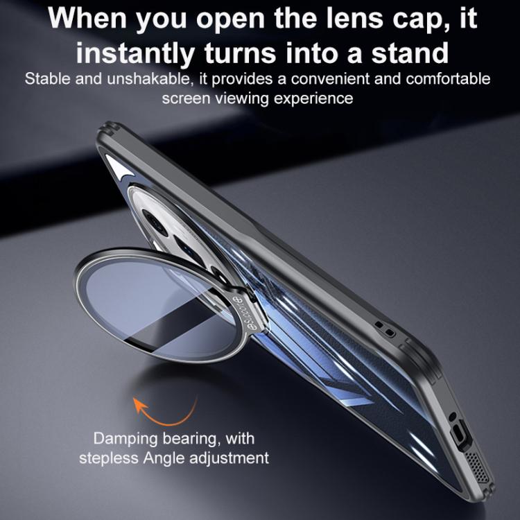 For OPPO Find X7 Ultra Blade Transparent Full Coverage Lens Holder Shockproof Phone Case - Graphite Black