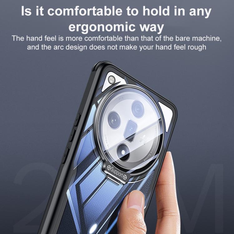 For OPPO Find X7 Ultra Blade Transparent Full Coverage Lens Holder Shockproof Phone Case - Graphite Black