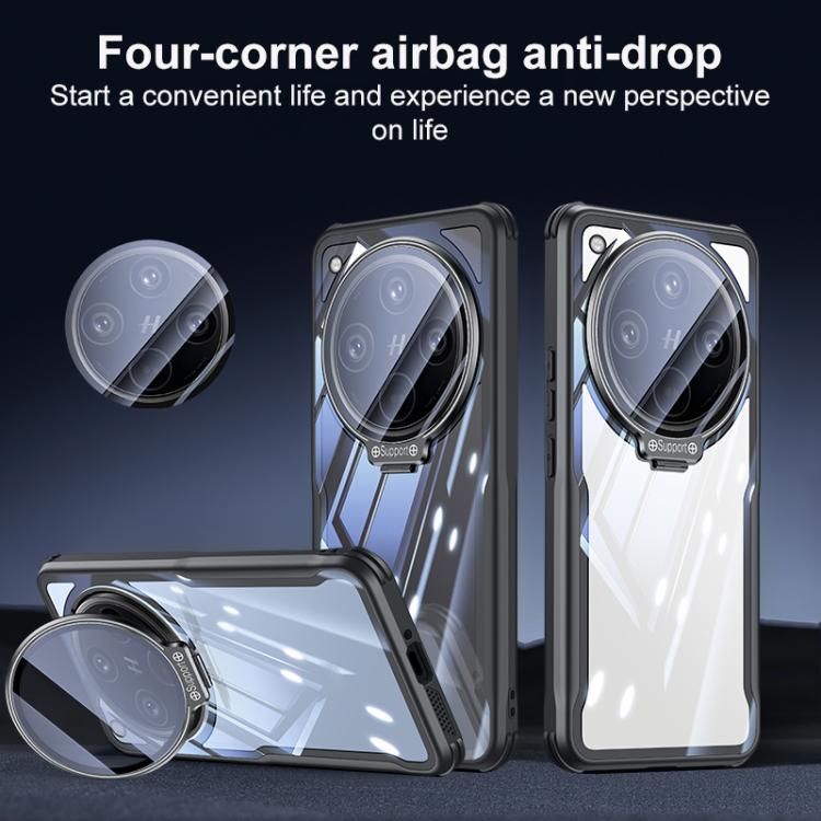 For OPPO Find X8 Pro Blade Transparent Full Coverage Lens Holder Shockproof Phone Case - Graphite Black