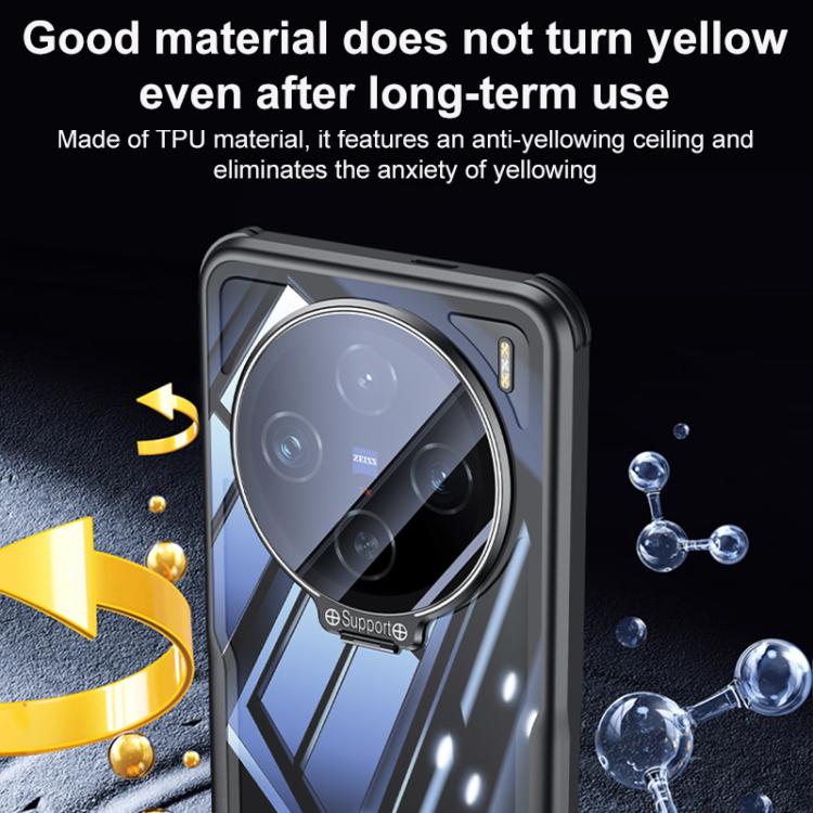 For vivo X100 Blade Transparent Full Coverage Lens Holder Shockproof Phone Case - Graphite Black